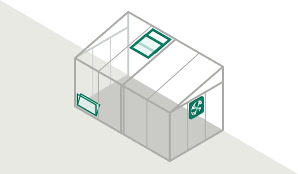 Grafik eines Wintergartenbausatzes mit Belüftungselementen.