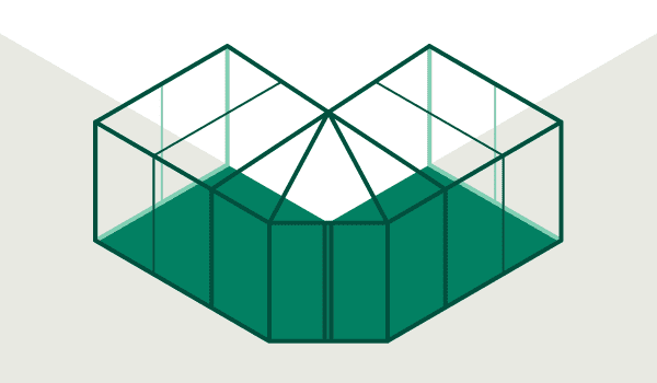 Grafik eines Anlehnwintergartens über Eck.