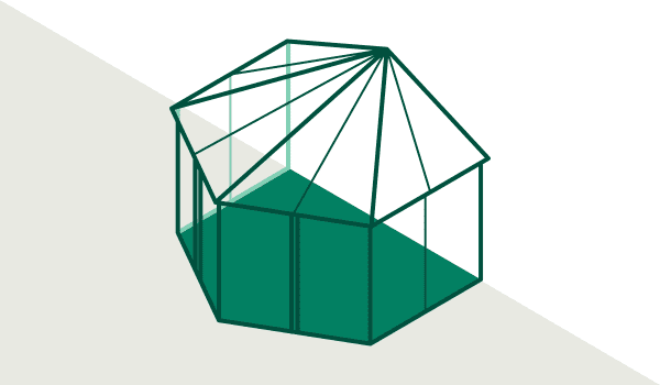 Grafik eines Anlehnwintergartens mit Pavillondach.