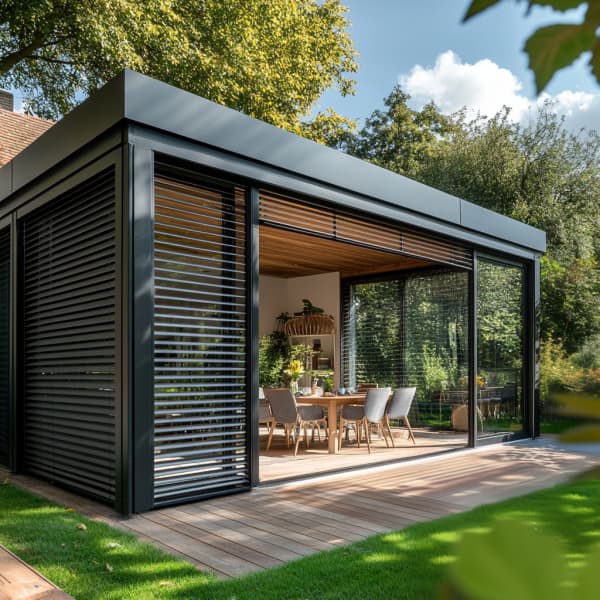 Wintergarten mit Rollläden außen angebracht.