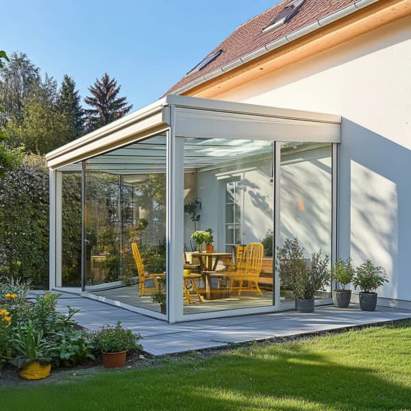 Wintergarten-Bausatz als Kaltwintergarten ans Haus angebaut.