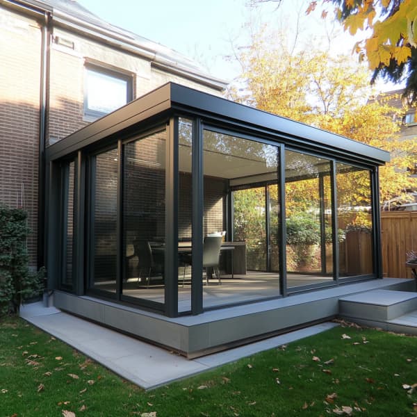 Wintergarten-Bausatz mit Aluprofilen und Glas.