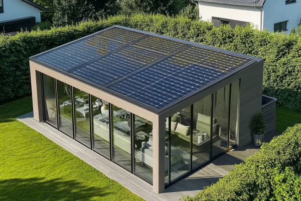 Wintergarten mit Glas-Glas-Solarmodule als Dach.