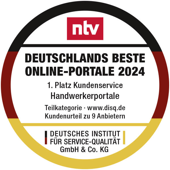 Siegel von "Deutschlands beste Online-Portale 2024": 1. Platz Kundenservice Handwerkerportale