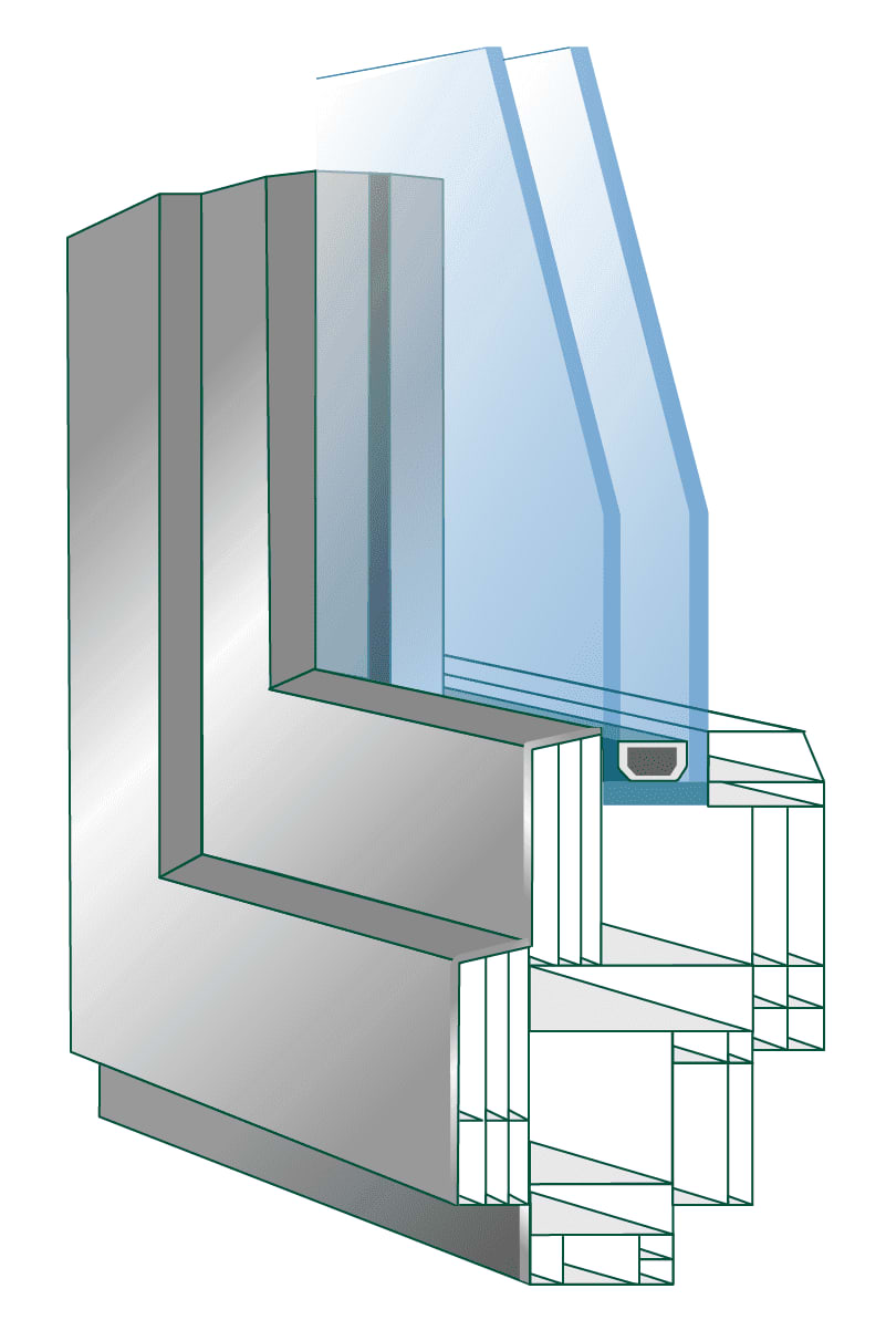 Alu-Kunststoff Fensterrahmen im Querschnitt