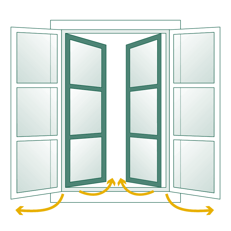 Die Grafik zeigt ein Hamburger Kastenfenster in geöffneter Position