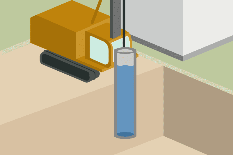 Erdsonde für Erdwärmepumpe wird mit Wasser gefüllt und in den Boden gelassen