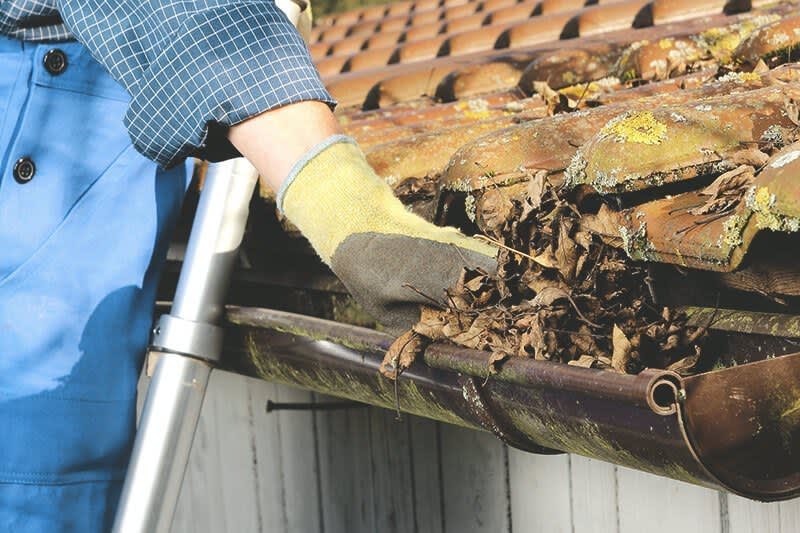 Dachrinne wird von Laub befreit