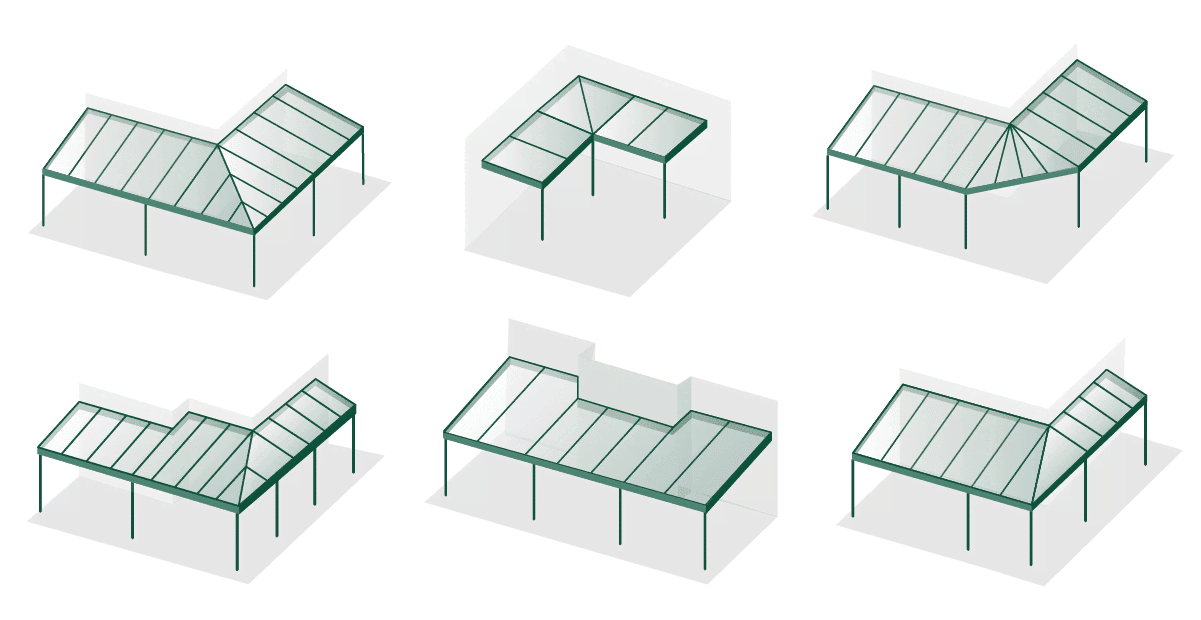 Terassenüberdachung über Eck Formen