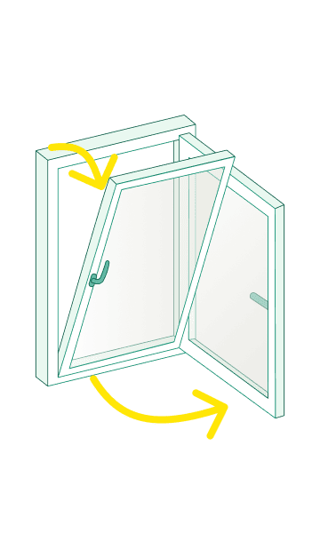 Grafik Öffnungsmöglichkeiten Dreh-Kippfenster