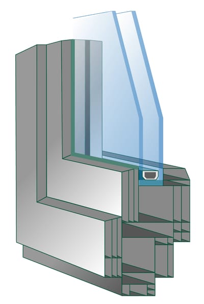 Metallfensterrahmen im Querschnitt