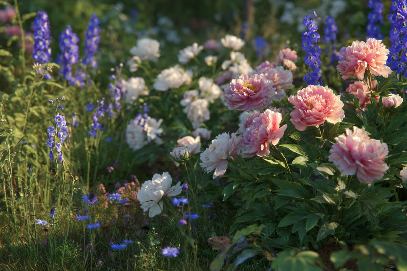 Blumenbeet mit Pfingstrosen