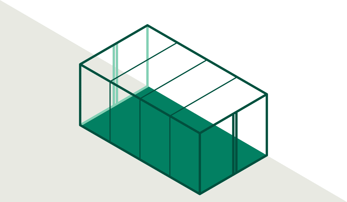 Grafik eines Anlehnwintergartens mit Flachdach.