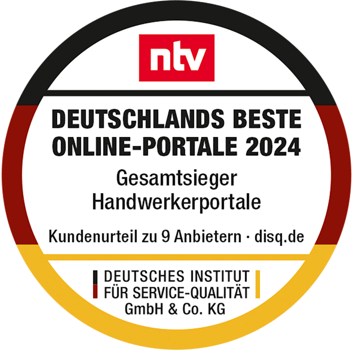 Auszeichung für Aroundhome als Gesamtsieger Handwerkerportale im Jahre 2024 vom Deutschen Institut für Service Qualität.