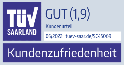 TÜV Siegel Kundenzufriedenheit “Gut (1,9)” Mai 2022