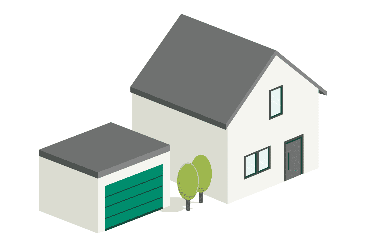 Freistehende Garage mit Flachdach neben einem Wohnhaus