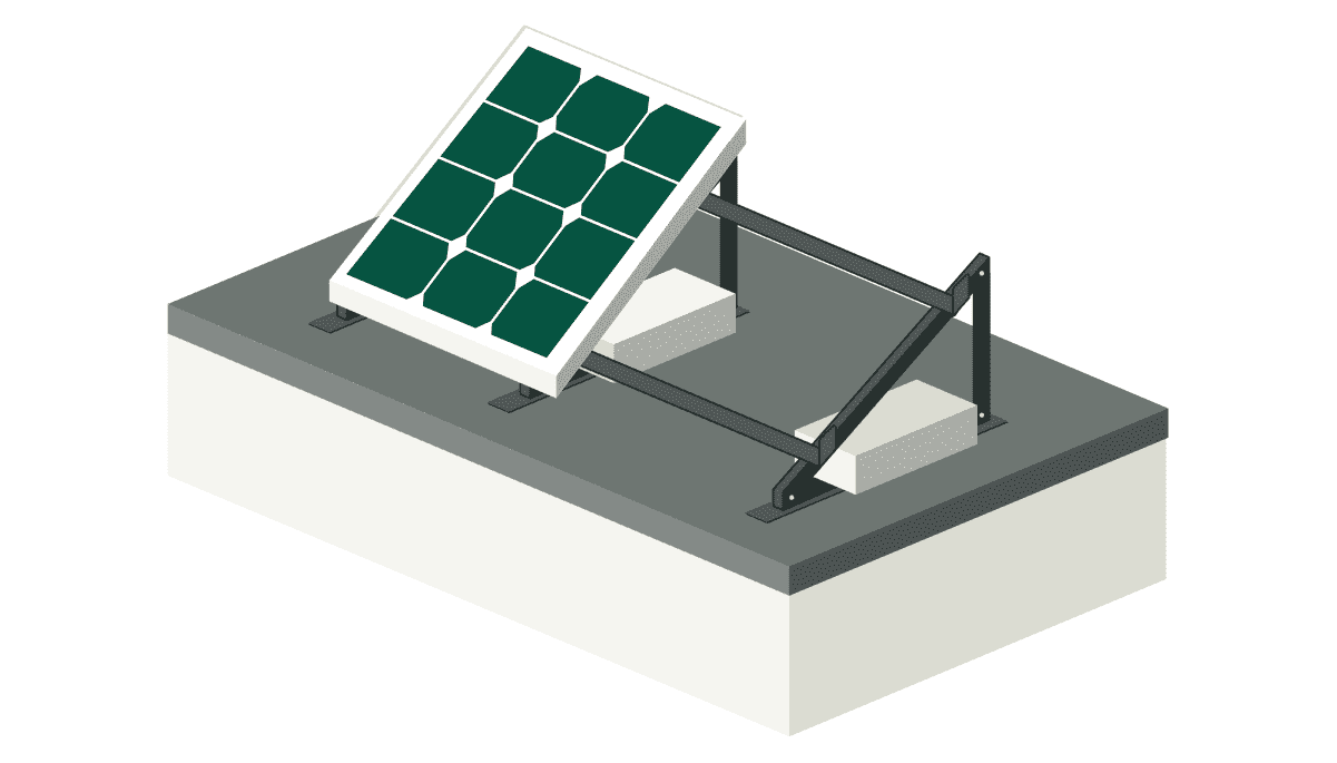 Grafische Darstellung einer Solaranlage auf dem Flachdach mittels Verklebung und Beschwerung