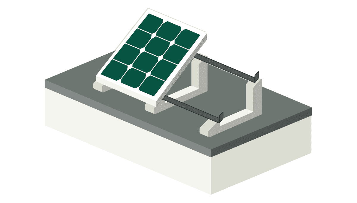 Grafische Darstellung der Montage einer Solaranlage auf dem Flachdach mit Betonsteinen
