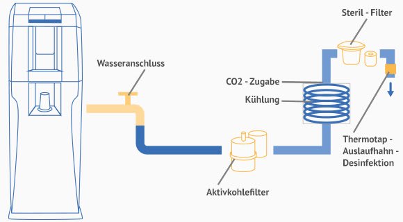 Hygienesystem eines leitungsgebundenen Wasserspenders