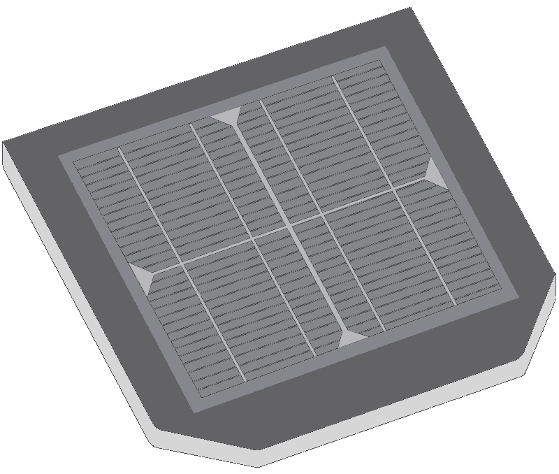 Grafische Darstellung eines Solardachziegels mit Solarzellen in der Mitte des grauen Ziegels